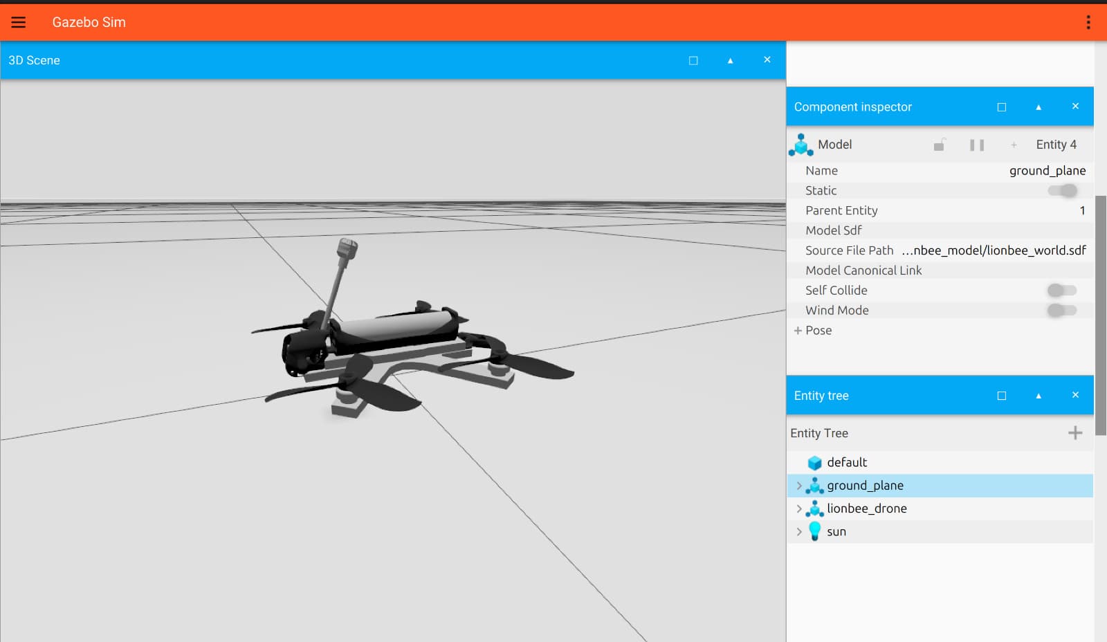 Gazebo screenshot — showing the simulation with the gazebo drone